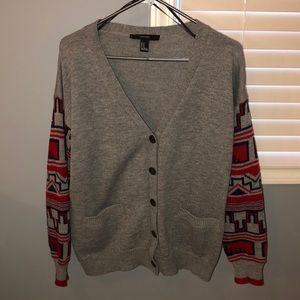 Grey Cardigan With Aztec Sleeves